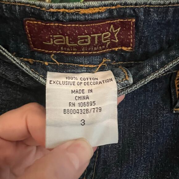 Jalate Denim Tiered Midi Skirt Size 6 Mixed Media Jean Ruffle Boho Zodiac Henna - Picture 5 of 5